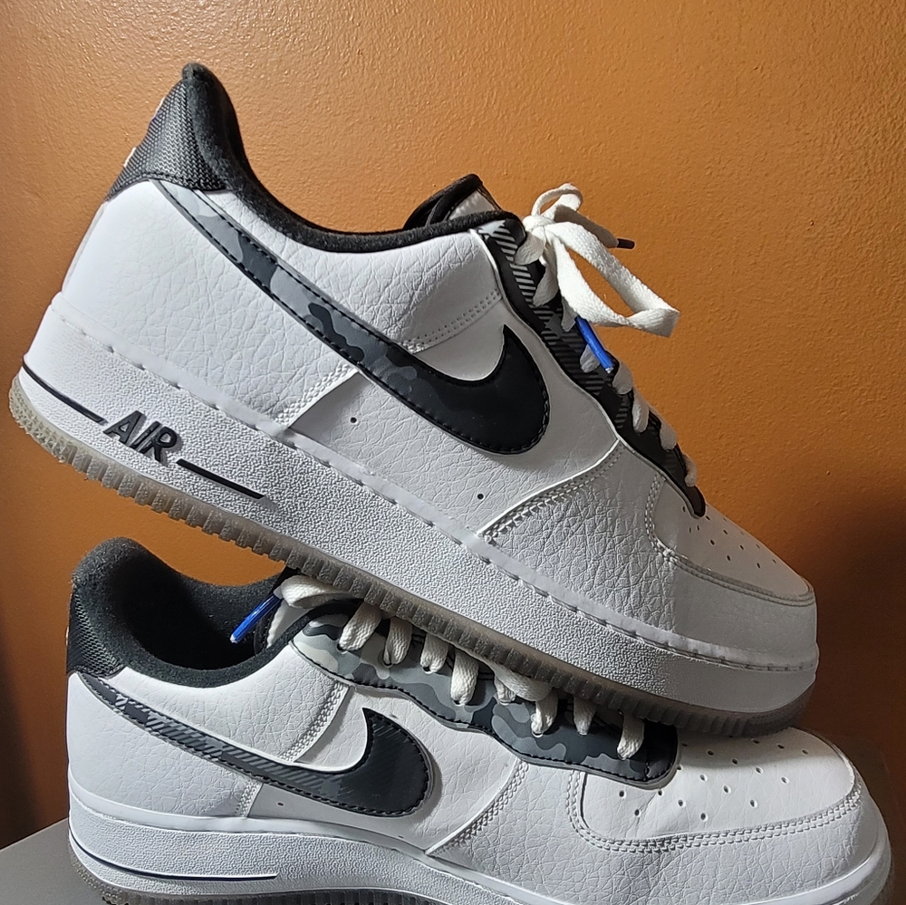 Nike Air Force 1 White and Blue Camouflage Sneakers